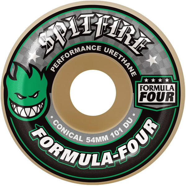 Spitfire Formula Four Conical Full Skateboard Wheels 54mm w/ GRN & BLK