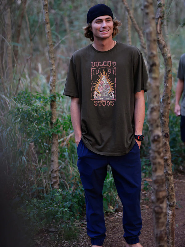 FARM TO YARN CAGED STONE SHORT SLEEVE TEE - RINSED BLACK