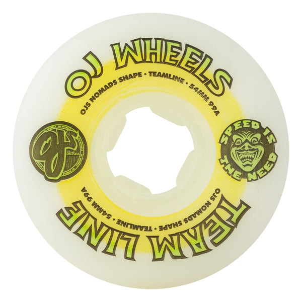 54mm Team Line Original White Yellow/Green Hardline 99a OJ Skateboard Wheels