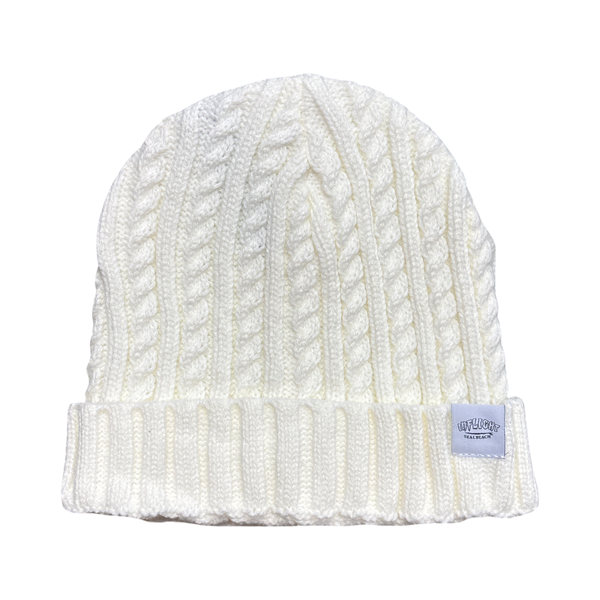 Yarn Over Knitted Beanie - Natural
