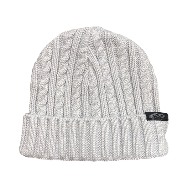 Yarn Over Knitted Beanie - Grey