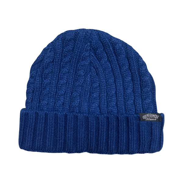 Yarn Over Knitted Beanie - Cobalt