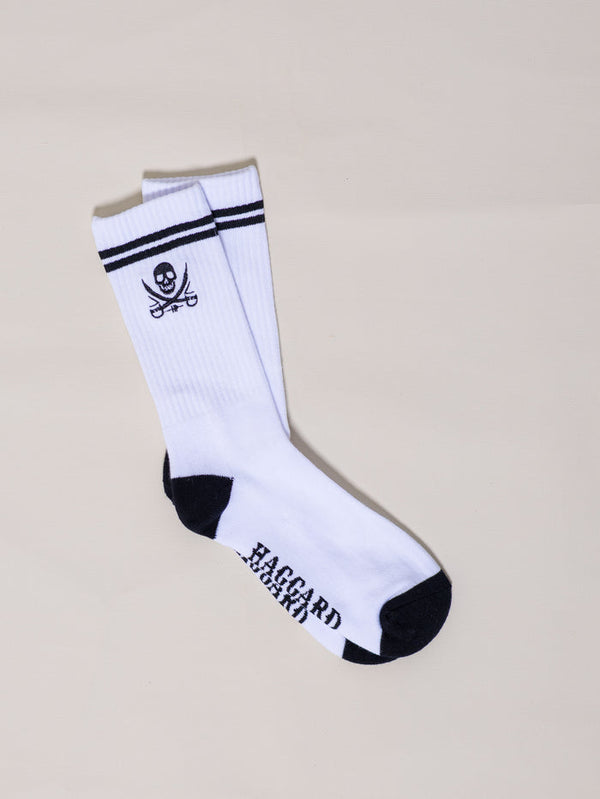 Skulled Logo Sock - White